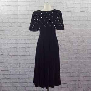 Vintage 90s Velvet Pearl Midi Dress